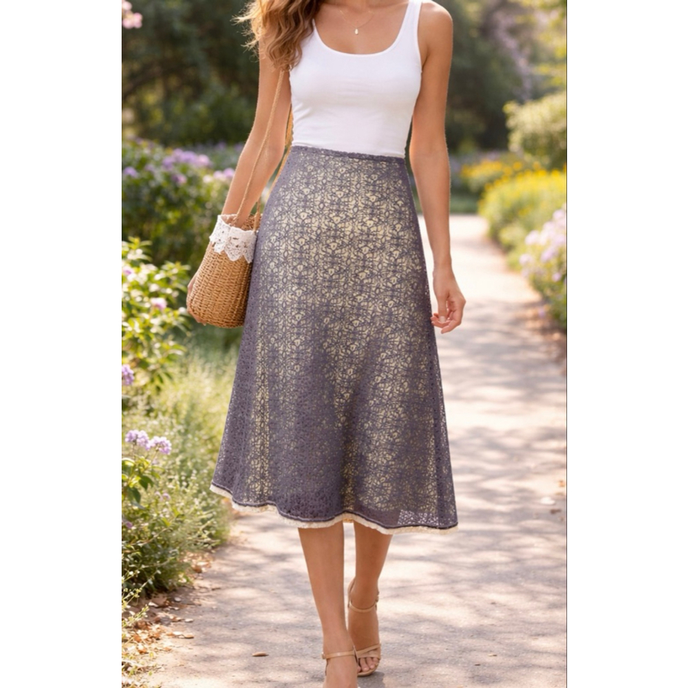 VTG CATO Crocheted Brown/Green Midi Skirt 12